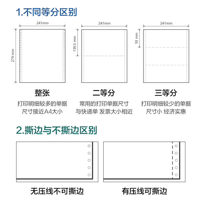 尊龙凯时莱茵河L241-1电脑打印纸(1/3S白色撕边)(1000页/盒)