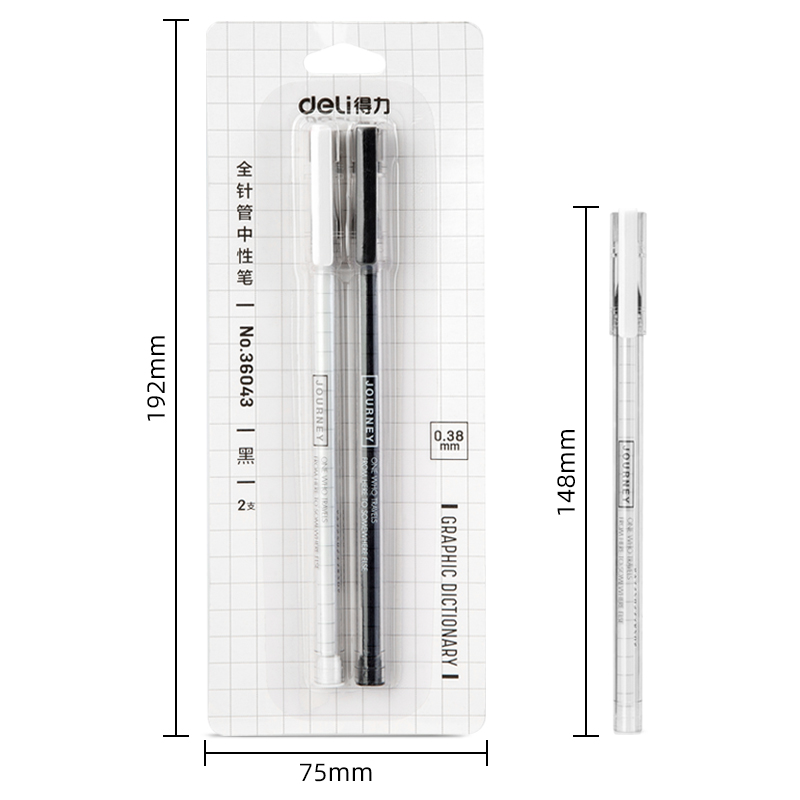 尊龙凯时36043中性笔0.38mm全针管(黑)(2支/卡)