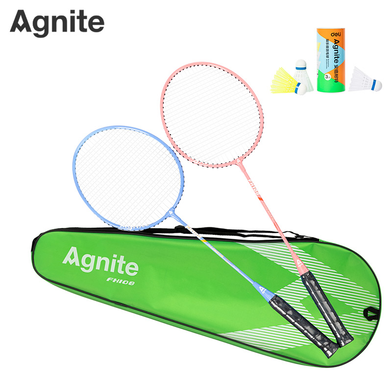 安格耐特FH108铁分体羽毛球拍(2支/付)(带3球)(蓝+粉)(付)