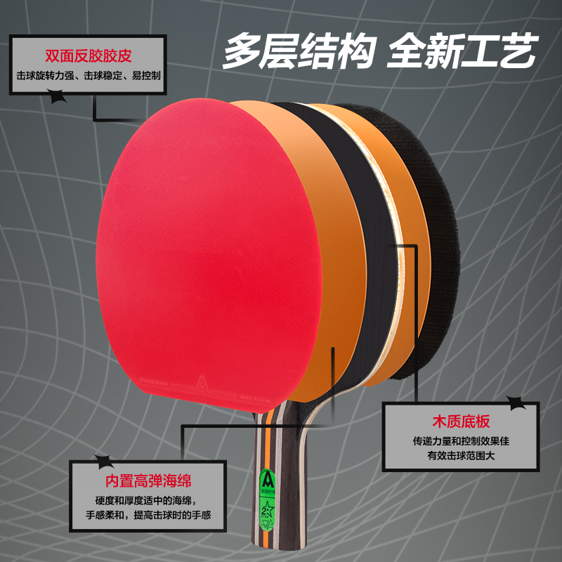 安格耐特FH209二星乒乓球拍(直拍)(2个/付)(带三球)(红+黑)(付)