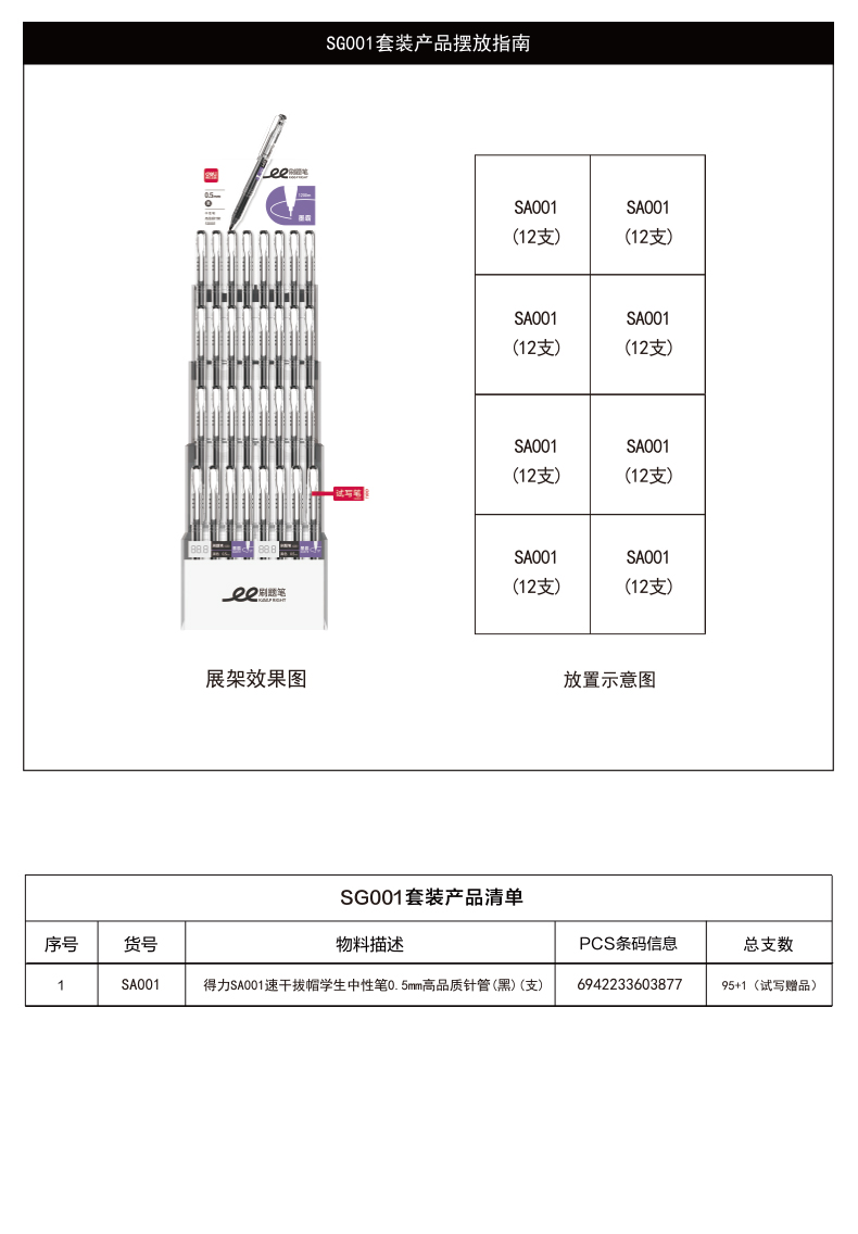 尊龙凯时SG001刷题拔帽中性笔套装(黑)((套/箱))