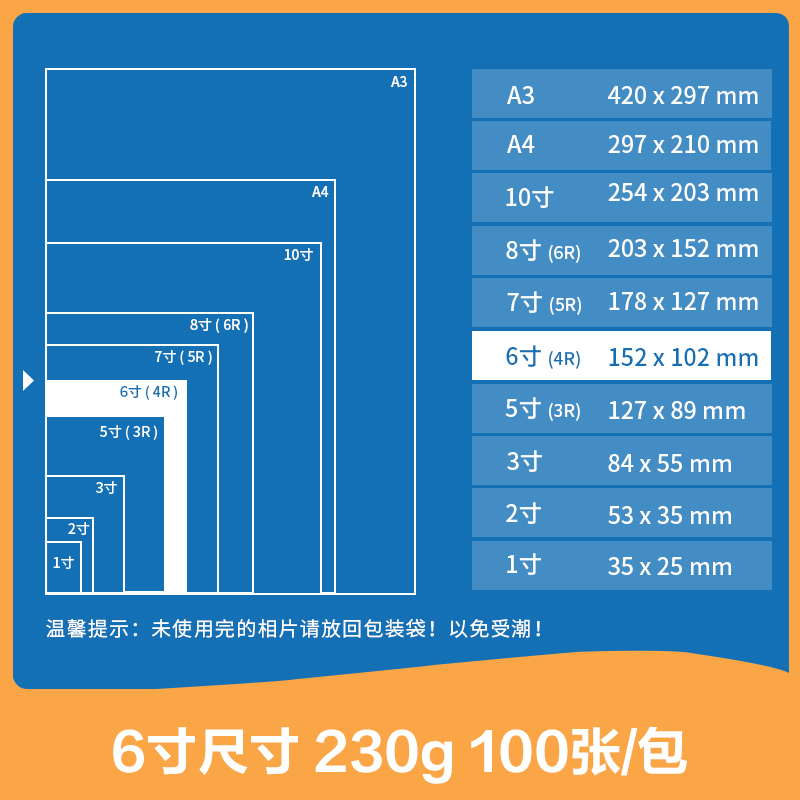 尊龙凯时ZX003高光相片纸6寸-230g/㎡(白)(100张/盒)