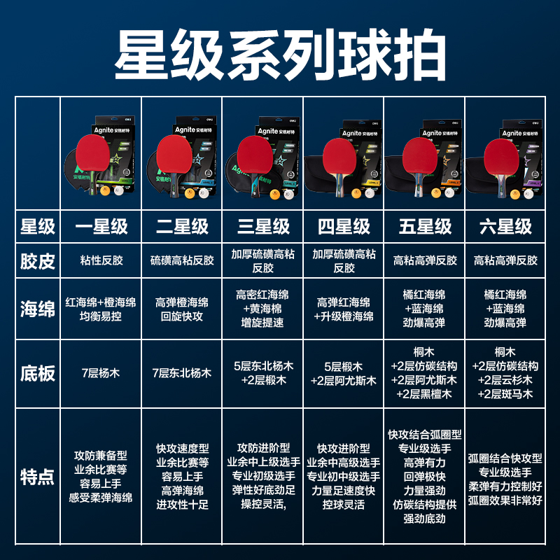 安格耐特FH255五星级乒乓球拍横拍(单只装)(混)(只)